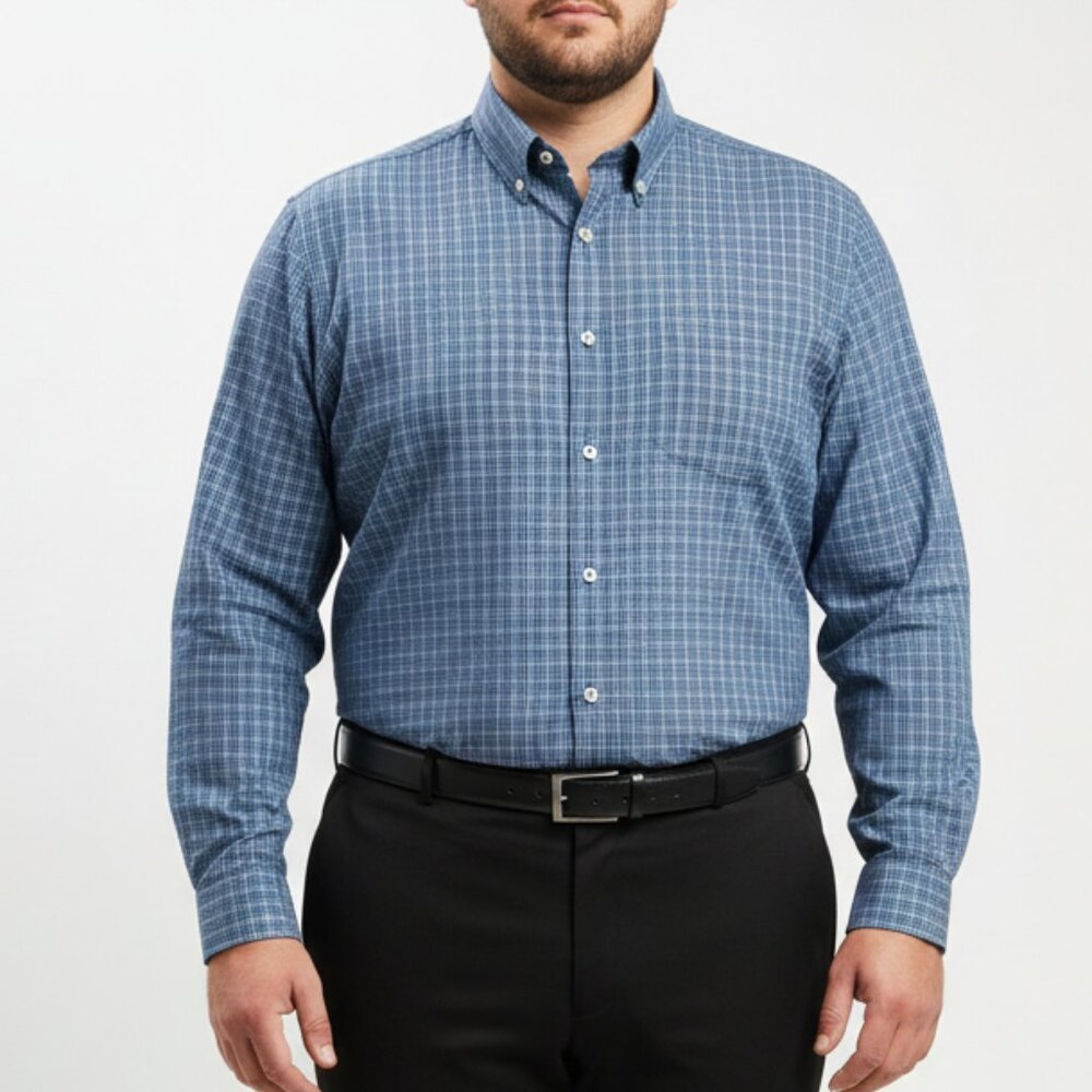 Roundtree & Yorke Blue Plaid Long Sleeve Button Up &‎ Down Shirt 2XT